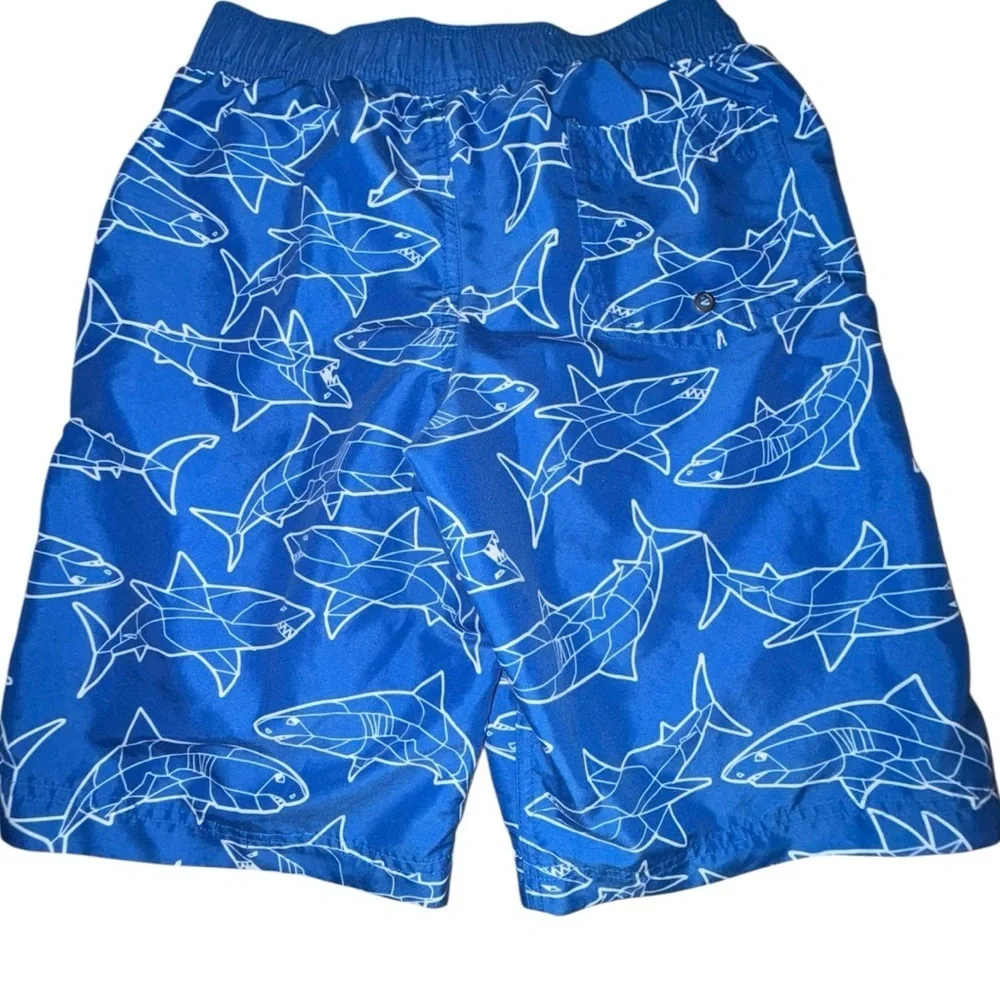 Hanna Andersson Boys Shark Swim Trunks Size 10 Blue Beach